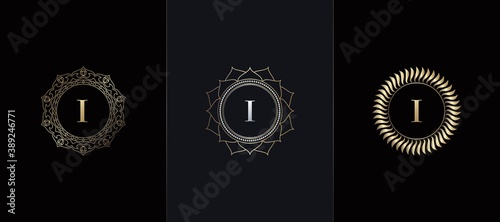 Golden Emblem Letter I Luxury Decoration Initial Logo Icon, Elegance Set Gold Ornate Emblem Deco Vector Design