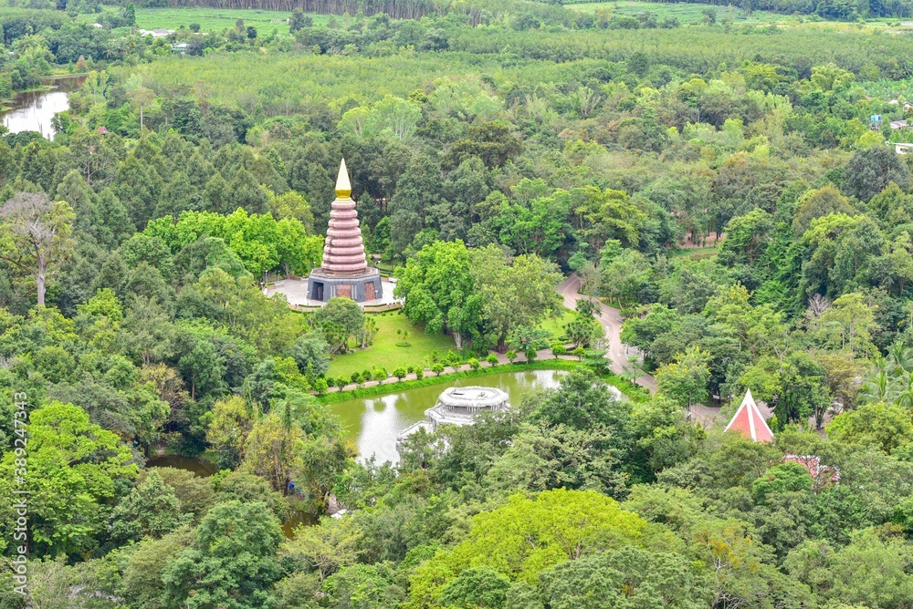 Fototapeta premium View of Marble Pagoda from Phu Tok Noi Mountain at Wat Phu Tok
