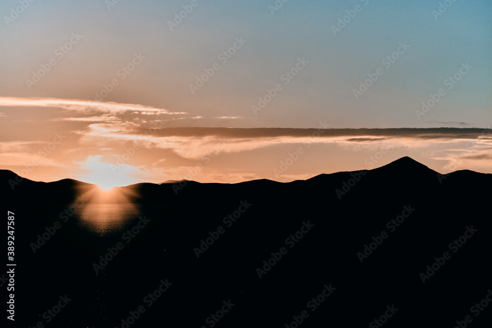 Sunset in the Uyuni desert in Bolivia