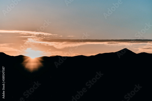 Sunset in the Uyuni desert in Bolivia