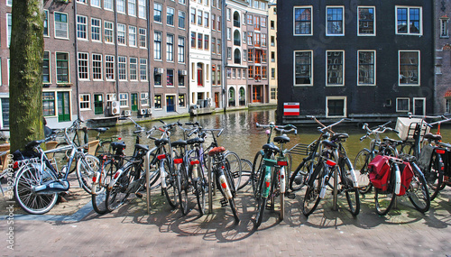 Bicycles in Amsterdam on the banks of one of the city's canals
