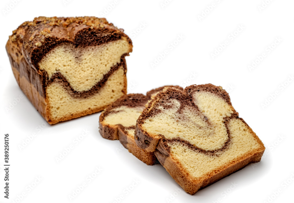 Slices of Romanian sponge cake with cocoa and nuts Slices of Romanian sponge cake with cocoa and nuts