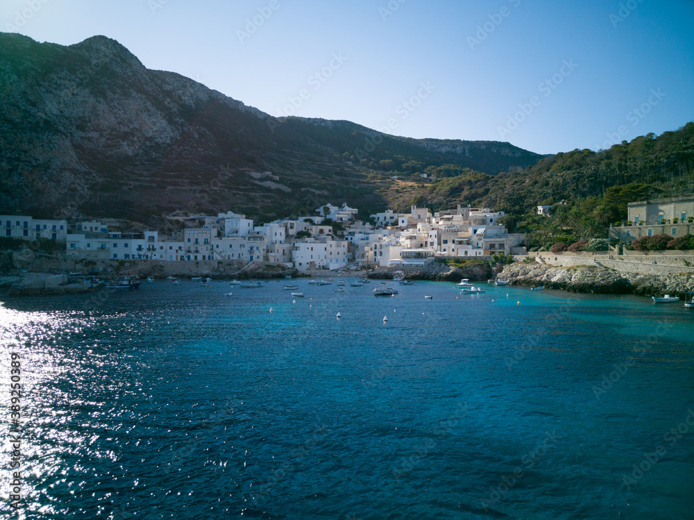 Island of Levanzo, one of the Egadis in the Mediterranean sea seen from the ferry boat