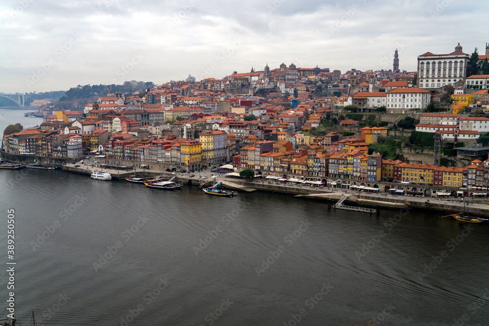 Old Porto city and Ribeira over Douro river from Vila Nova de Gaia, Portugal
