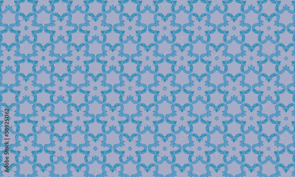 blue geometric floral pattern.
