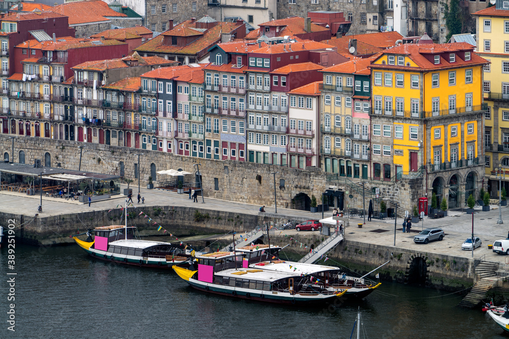 Old Porto city and Ribeira over Douro river from Vila Nova de Gaia, Portugal