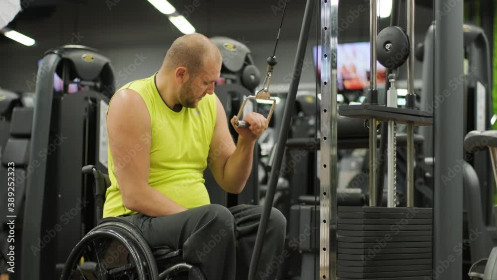Disabled man training in the gym of rehabilitation center
