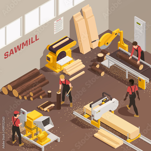 Sawmill Isometric Illustration