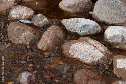 Close-up shot of drying stones on the shore after rain or high tide