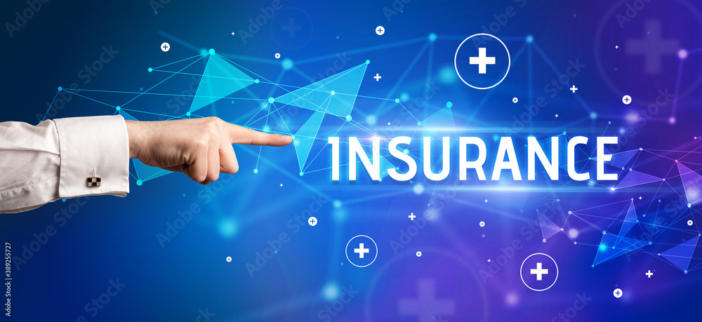 Close-Up of cropped hand pointing at INSURANCE inscription, medical concept Close-Up of cropped hand pointing at INSURANCE inscription, medical concept