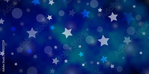 Light BLUE vector backdrop with circles, stars.