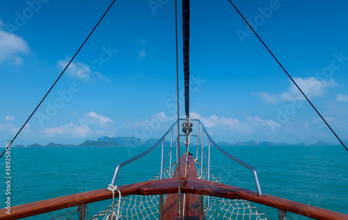 Bow of sailing boat on trip to Anthong National Park, Koh Samui, Thailand, Asia