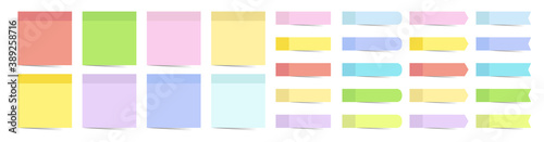 Big set of different sticky note. 3d post note paper. Stickers colored tapes with shadow template. Vector illustration.