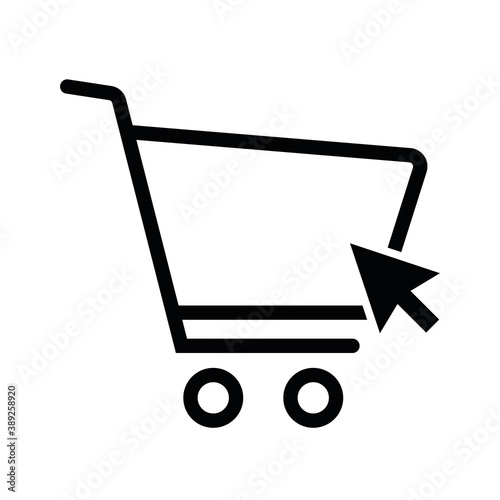 Trolley with cursor arrow. Shopping cart vector icon. Online shopping concept. Flat design vector illustration.