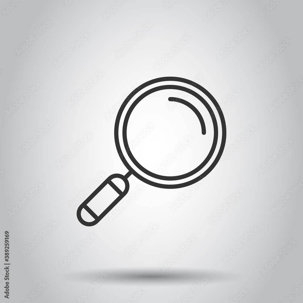 Loupe sign icon in flat style. Magnifier vector illustration on white isolated background. Search business concept. Loupe sign icon in flat style. Magnifier vector illustration on white isolated background. Search business concept.