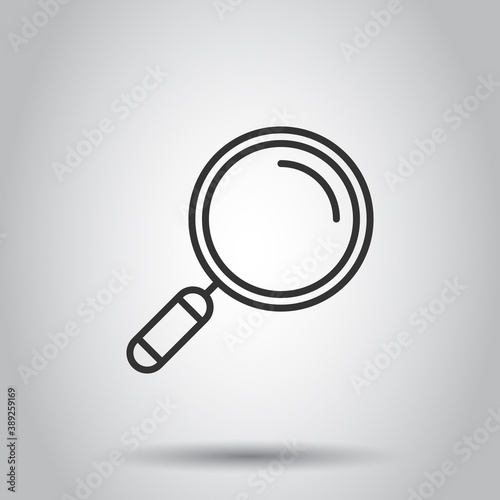 Loupe sign icon in flat style. Magnifier vector illustration on white isolated background. Search business concept.