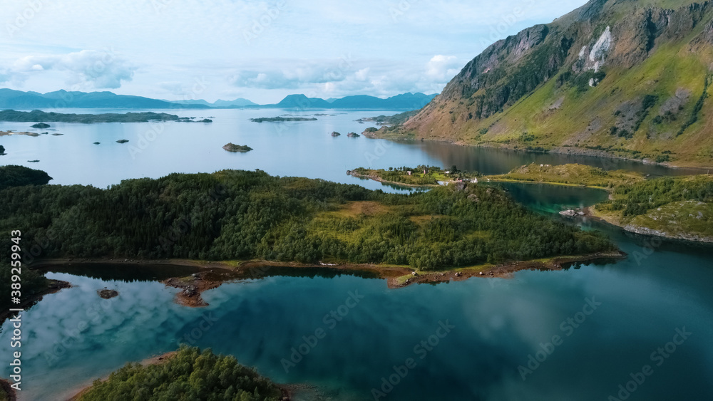 Aerial drone view from Lofoten islands in Norway