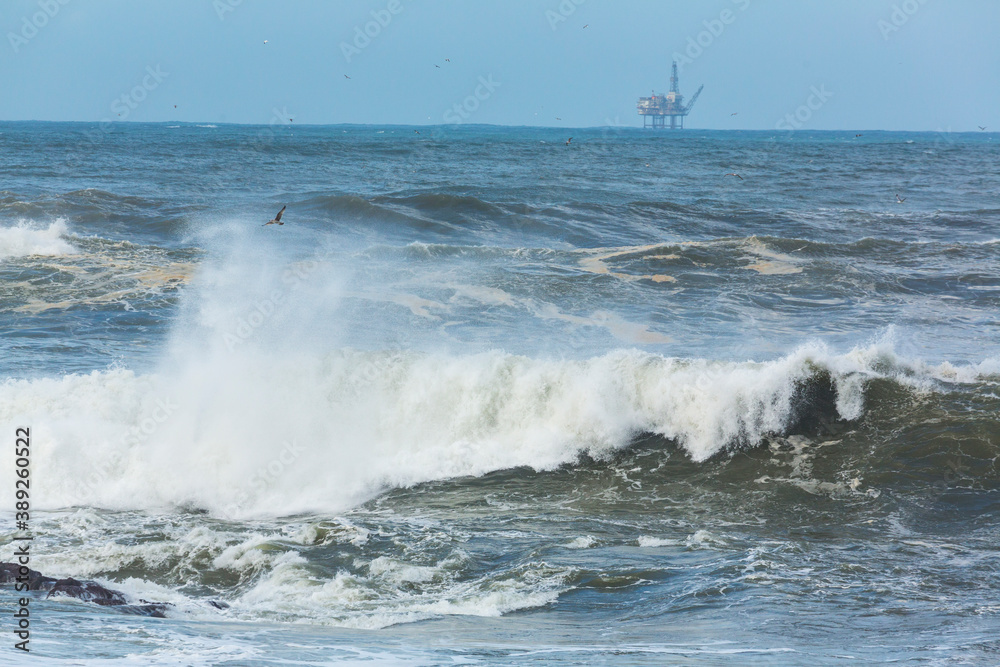 Fototapeta premium Gas platform LA GAVIOTA, Bermeo, Cantabrian Sea, Bizkaia, Basque Country, Spain, Europe
