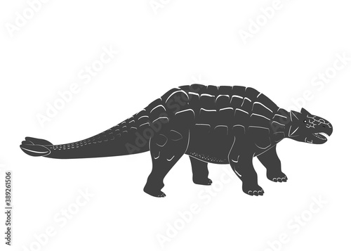 Little Ankylosaurus cartoon baby. Jurassic period dinosaur icon isolated on white. Armored dinosaur black and white vector illustration