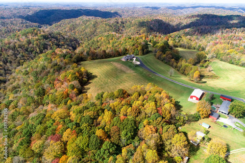 Beautiful views of fall colors in the hills of Kentucky. © D&Ds Aerial Views