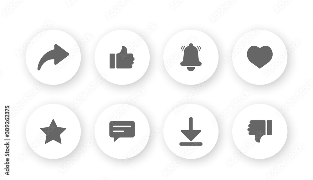 Round buttons.Button templates for web with shadow. Like, share ...