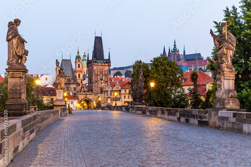 Charles Bridge in Prague at dawn, Czech Republic