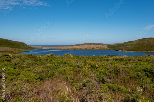 Abbotts Lagoon viewed from a distance on a clear sky day