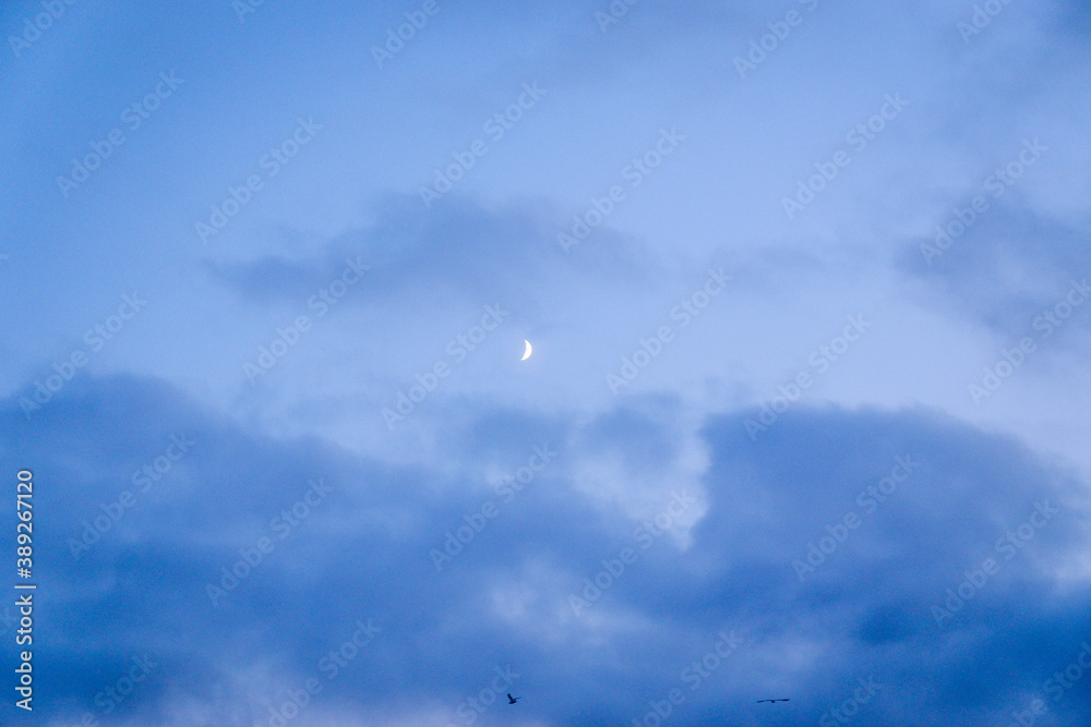 blue sky with clouds and moon