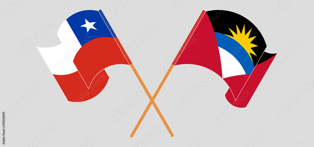 Crossed and waving flags of Antigua and Barbuda and Chile Crossed and waving flags of Antigua and Barbuda and Chile