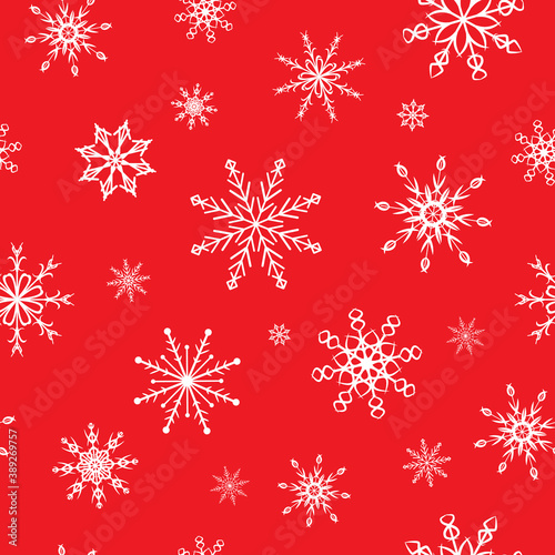 Snowflakes. Seamless pattern. Snow  snowfall  falling scattered white snowflakes. Background design for fabric  wallpaper  cover  paper for packaging. Vector