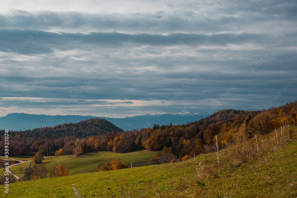 Autumn like meadows and beautiful sights towards the mountains in the distance. Autumn like meadows and beautiful sights towards the mountains in the distance.