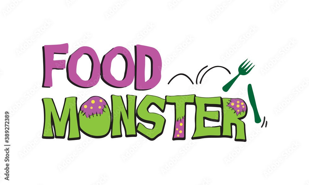 Food monster lettering logo design, food monster t shirt design