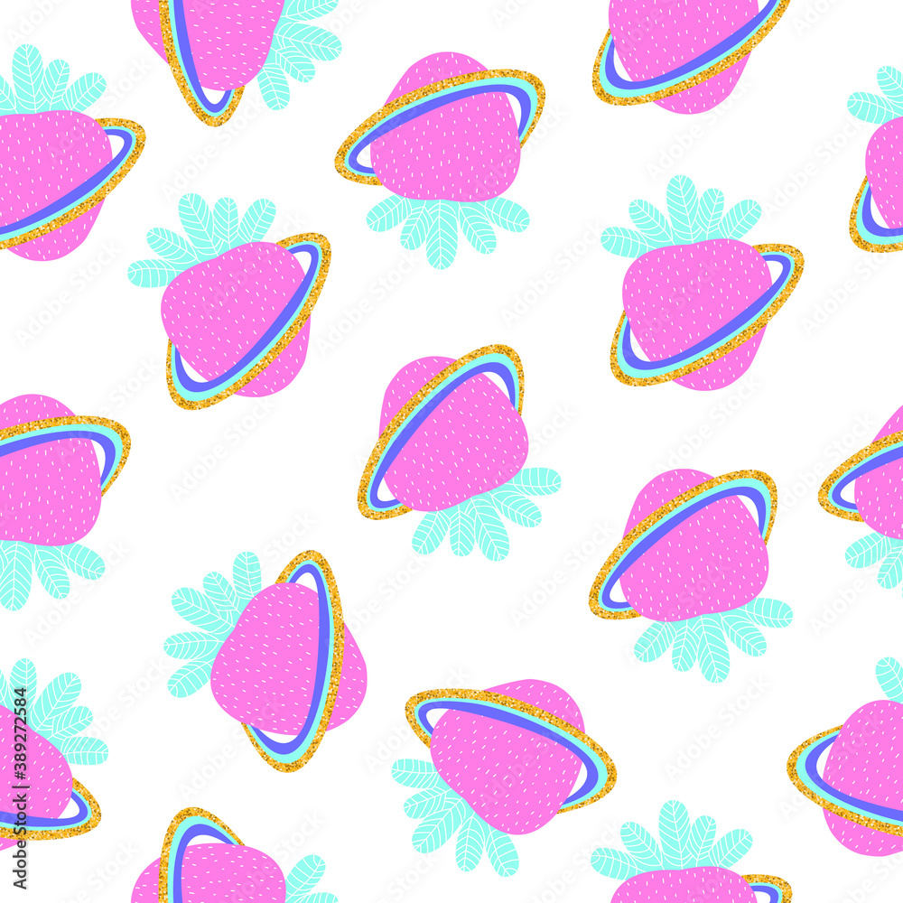 Seamless pattern with space strawberry. Cute kids print. Vector hand drawn illustration. Seamless pattern with space strawberry. Cute kids print. Vector hand drawn illustration.