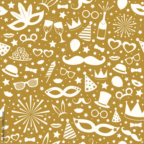 Funny wallpaper with with carnival, photobooth and birthday party decorations. Vector