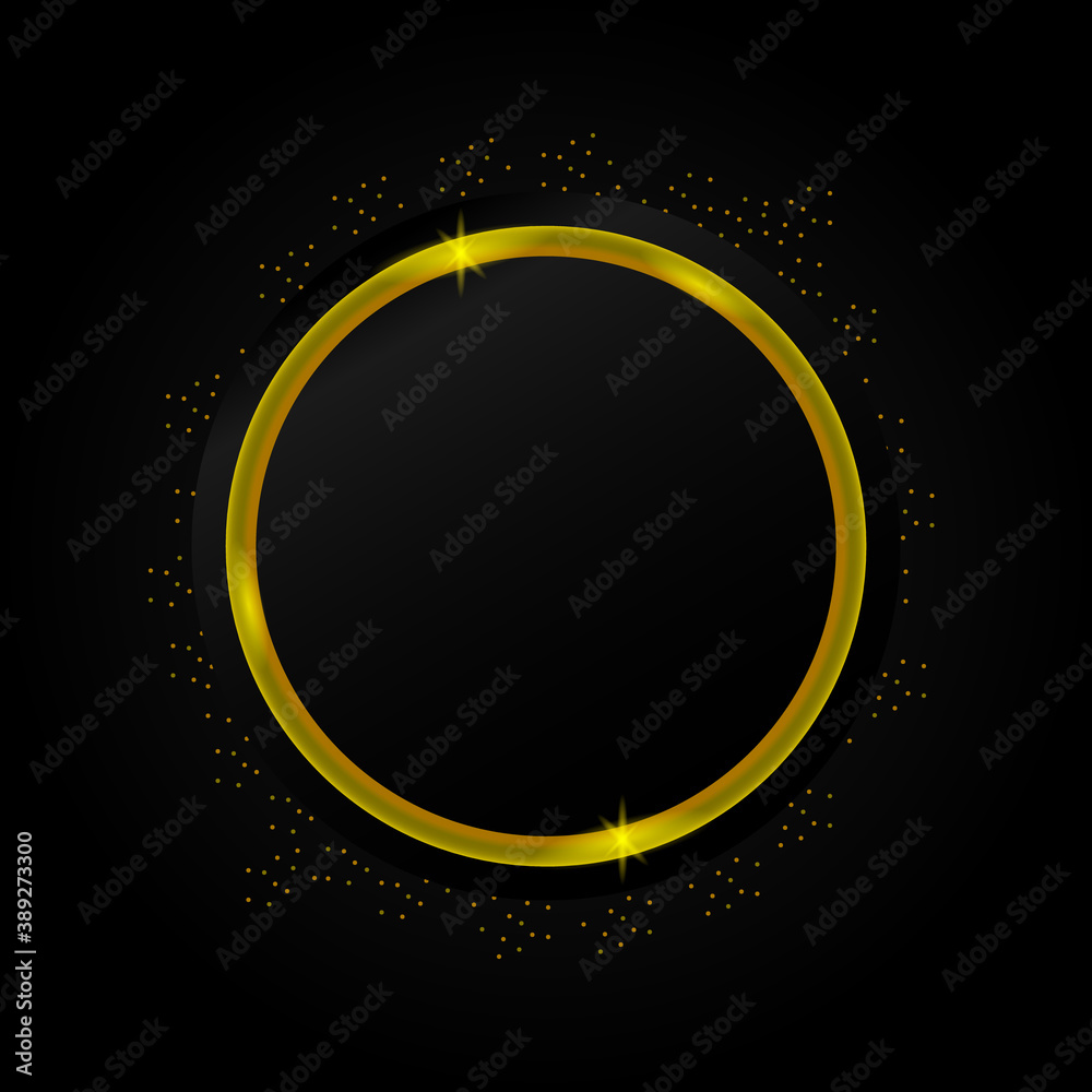 Luxury golden circle sparkling frame design on black background Luxury golden circle sparkling frame design on black background