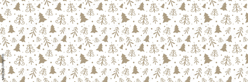 Fototapeta premium Christmas pattern with hand drawn trees. Vector