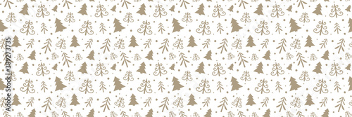 Christmas pattern with hand drawn trees. Vector