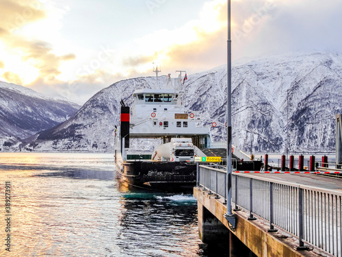 Fjord1 Fylkesbaatane ferry from Vangsnes to Dragsvik Fergeleie in Norway. photo