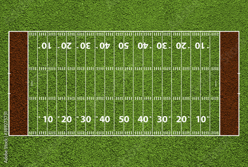 American football field with hash marks and yard lines. Grass textured