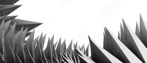 Slika na platnu Three dimensional rendering of sharp rotated triangular pyramid shapes aiming at center of image