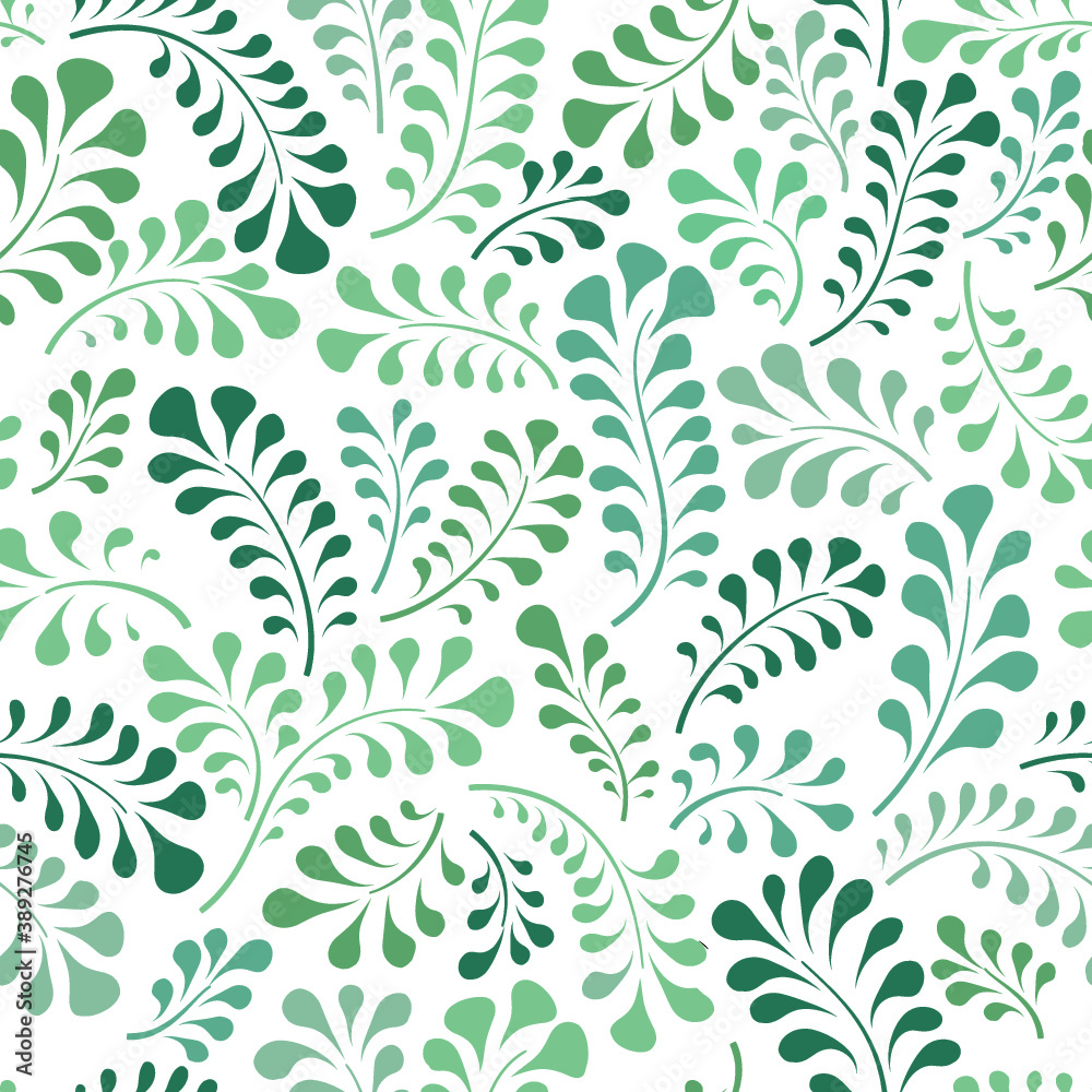 Floral seamless pattern with leaves. Abstract swirl line bloom background. Summer garden ornamental tiled wallpaper Floral seamless pattern with leaves. Abstract swirl line bloom background. Summer garden ornamental tiled wallpaper