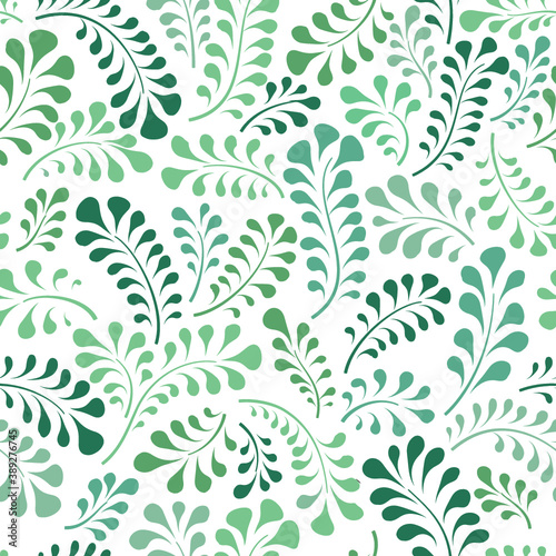 Floral seamless pattern with leaves. Abstract swirl line bloom background. Summer garden ornamental tiled wallpaper © Terriana