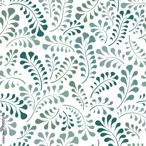 Floral seamless pattern with leaves. Abstract swirl line bloom background. Summer garden ornamental tiled wallpaper