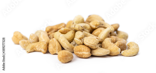Cashew Nuts isolated on white background (selective focus)