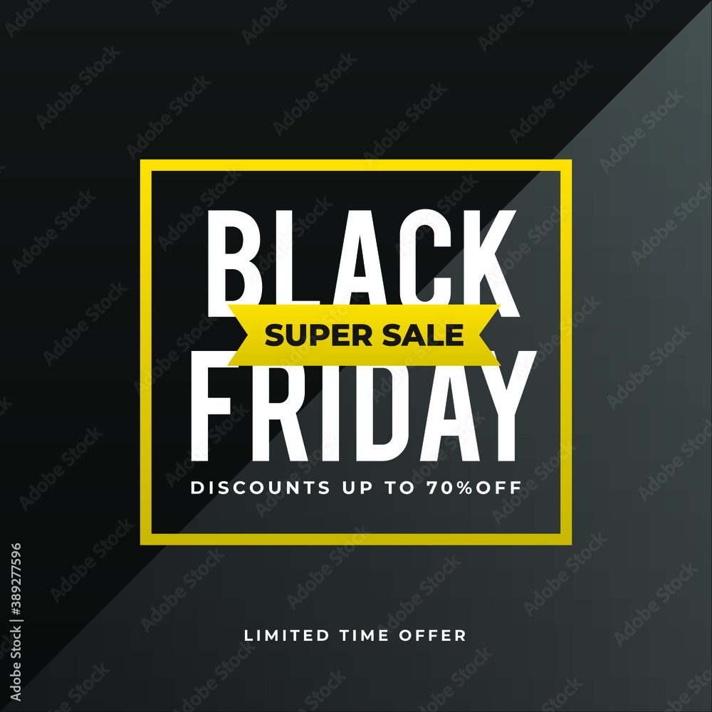 Fototapeta Black Friday Super Sale discount up to 70% OFF modern creative banner, sign, design concept, social media post, template with white text on a grey abstract background.