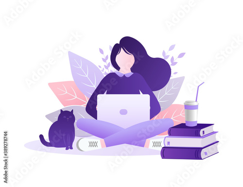 Flat work from home for concept design. Stay home. Work from home, great design for any purposes. Vector illustration.