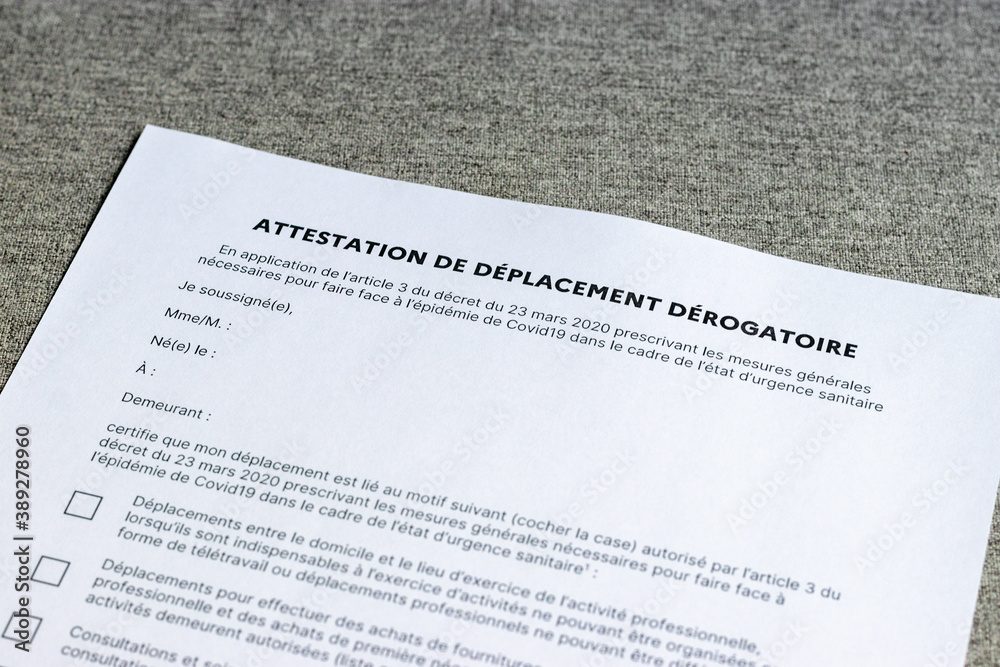 Attestation de déplacement dérogatoire Attestation de déplacement dérogatoire