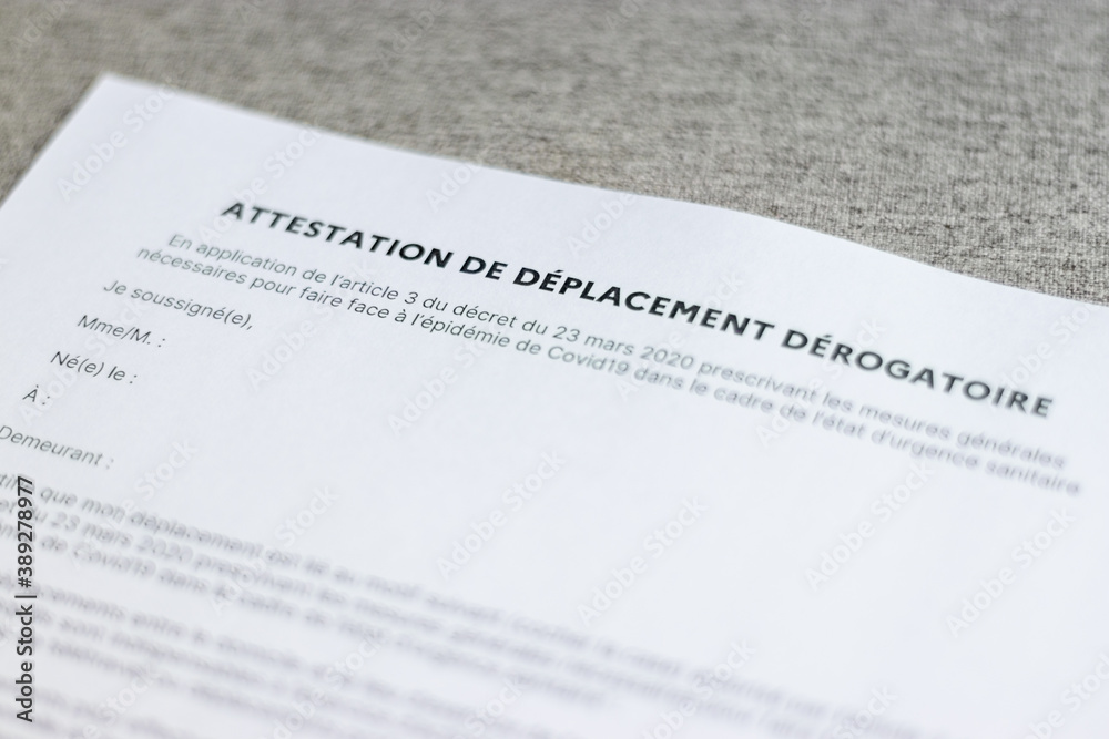 Attestation de déplacement dérogatoire Attestation de déplacement dérogatoire