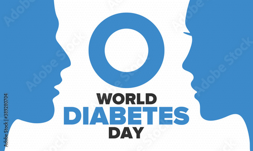 World Diabetes Day. Awareness Month in November. Blue circle symbol. Medical health care and prevention design. Poster, card, banner and background. Vector illustration