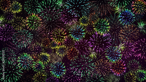Colorful fireworks on the black sky background.